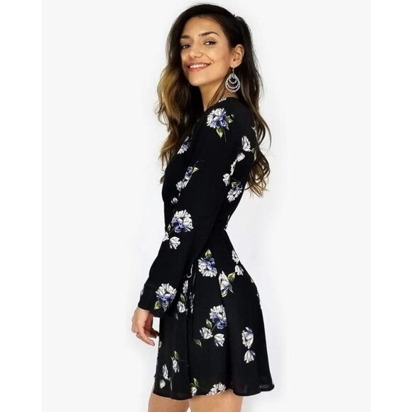 Lush Nordstrom Elly Wrap Dress Black BohoFloral Flower Print Cottage Core Sz XL - Picture 5 of 16